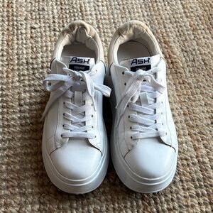 ASH - Moby Platform Sneakers in White/Eggnog colourway